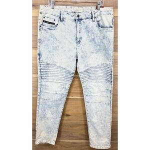 Jeanius‎ By Akademiks Men Jeans 38x32 Lightning Acid Wash Creased Biker Y2K